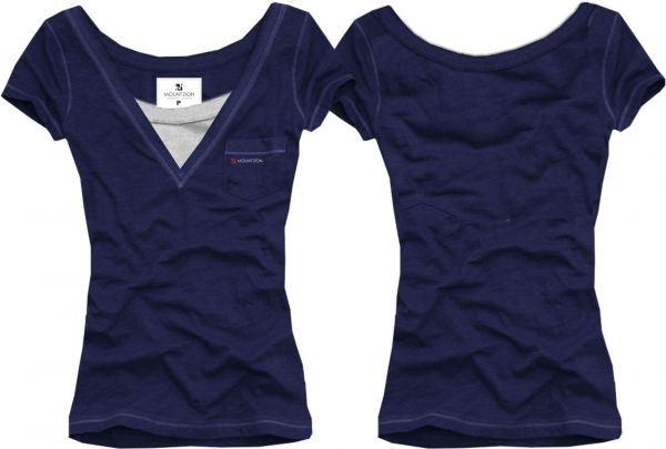 camiseta gola em v feminina c/ gola sobreposta